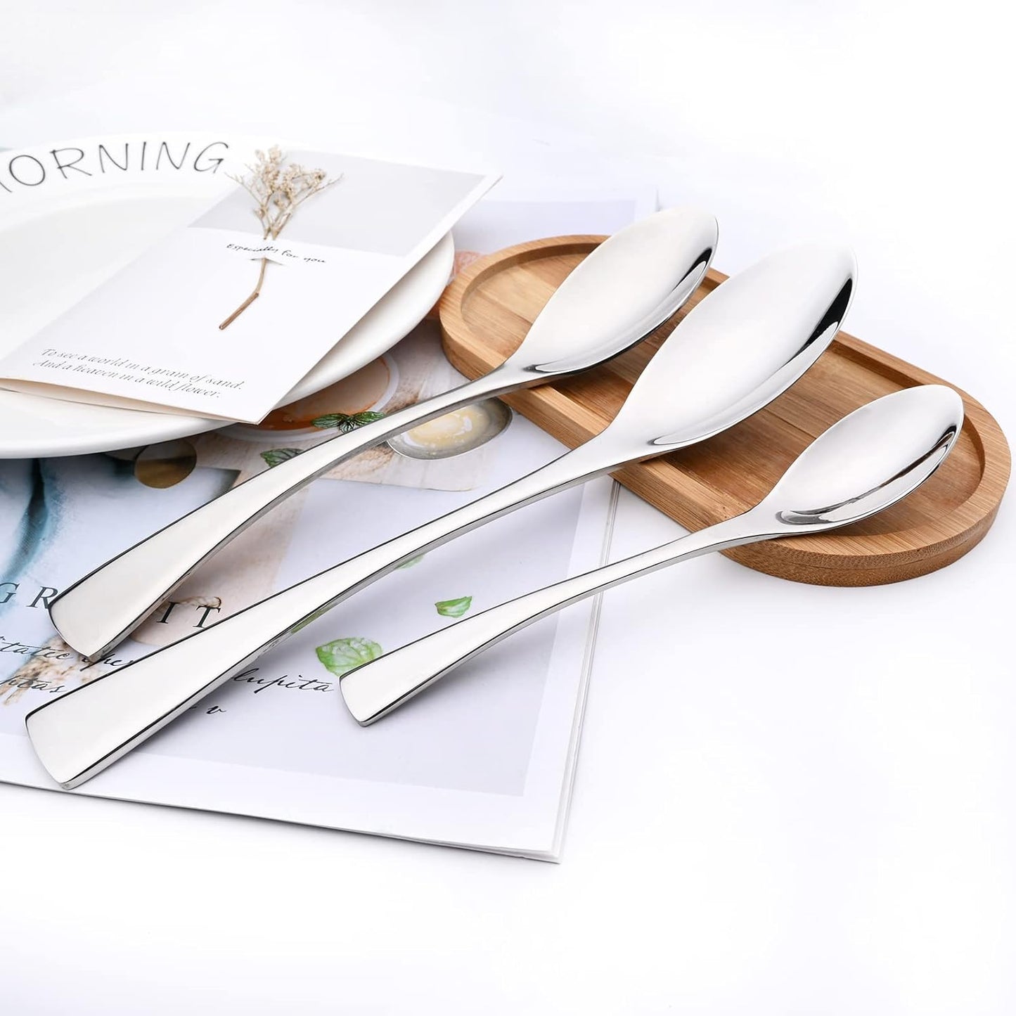 24-Piece Silver Flatware, Mirror 18/10 Stainless Steel Modern & Luxury Dinnerware Set With Serrated Steak Knife Teaspoon For Daily Use or Dinner Party Restaurant - Service For 4