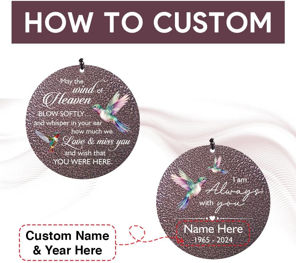 Sympathy Wind Chimes, 36inch Personalized Hummingbird Wind Chime, Memorial Gifts for Loss of Loved One, Wind Chimes in Loving Memory of Dad/Mom, Condolences Gifts for Funeral