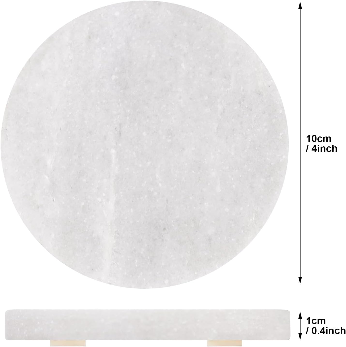 White Marble Coasters with Bling Particles, Set of 6 - Natural Marble Stone Drink Coaster with Protective Silicone Feet, 4 inch Diameter, 0.4 inch Thick - Heat-Resistant Coasters for Coffee Table