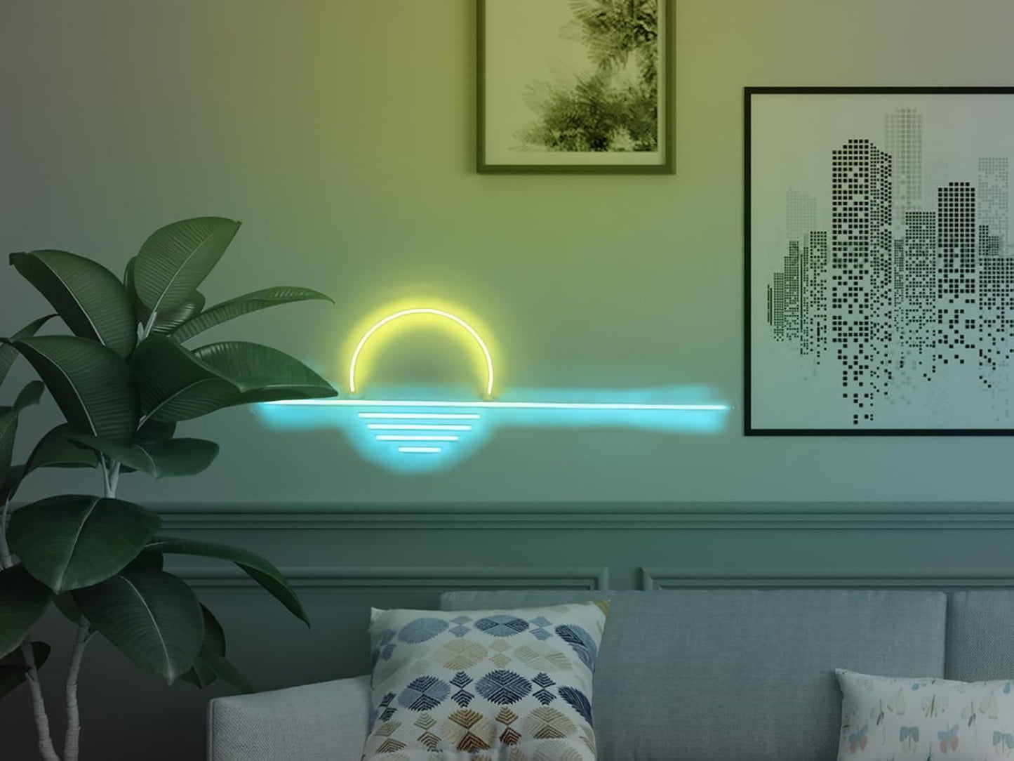 LED Decorative Lights USB Mountains Sunrise Sunset Led Neon Signs Home Decoration Wall Art Holiday Gift Brightness Adjustable 16.5''x9.5''