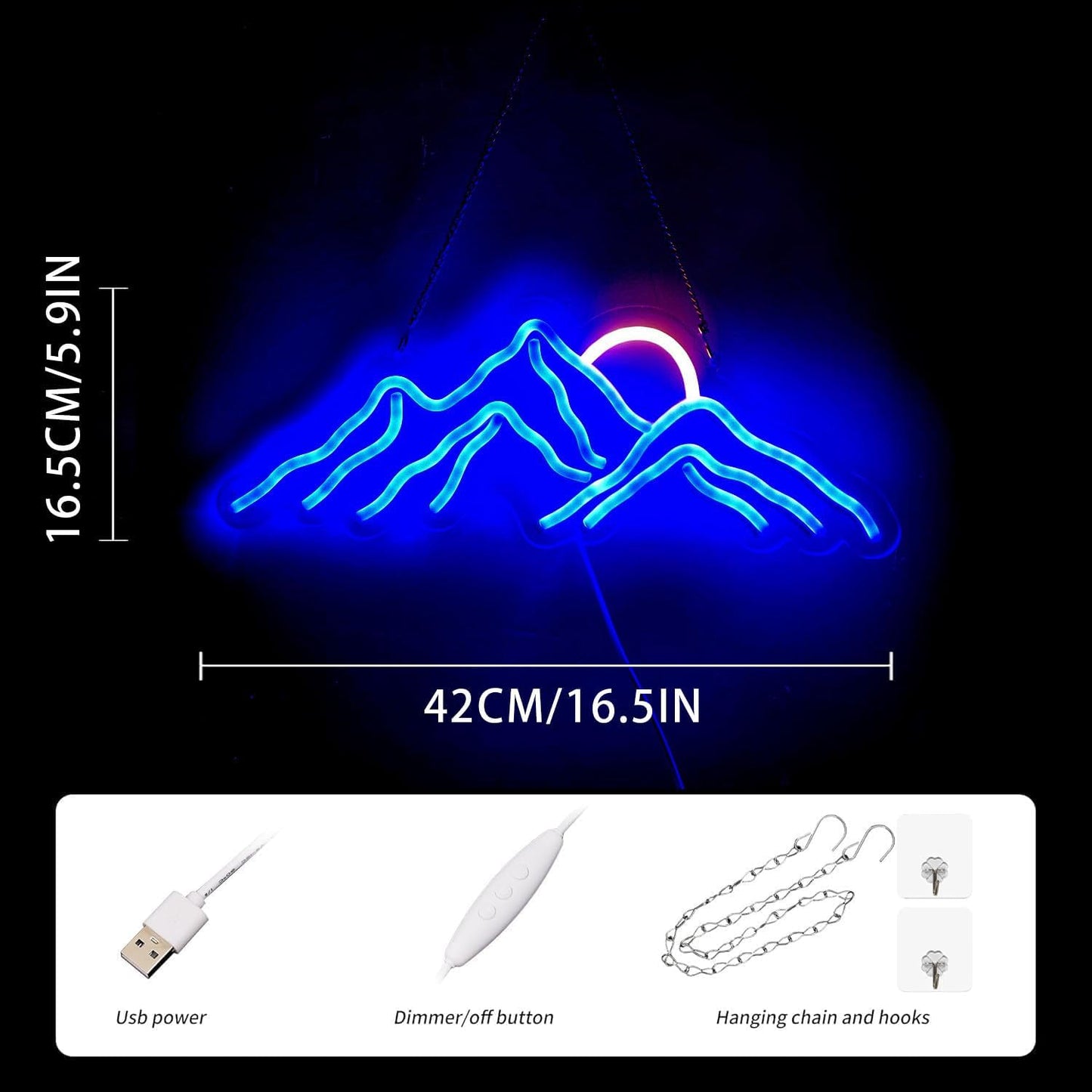Ulalaza LED Decorative Lights USB Mountains Sunrise Sunset Led Neon Signs Home Decoration Wall Art Holiday Gift Brightness Adjustable 16.5''x11.8''
