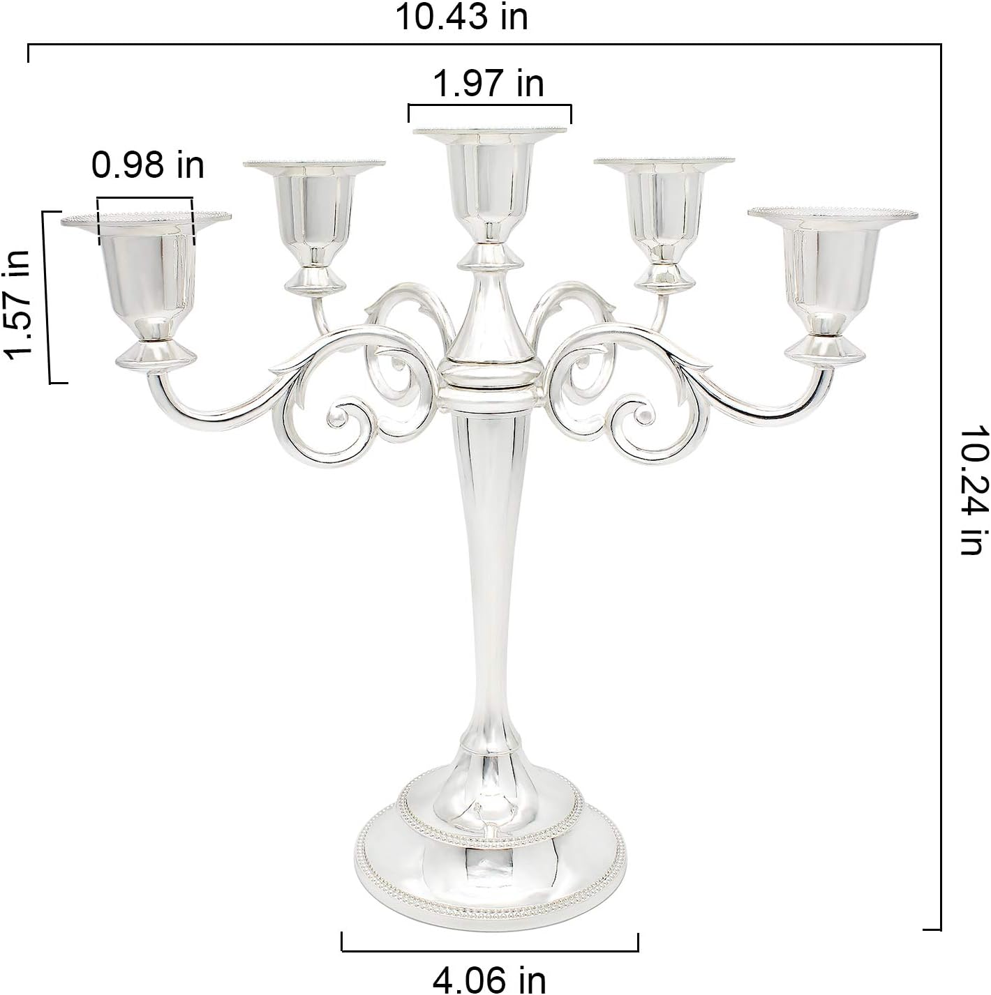 Metal Candelabra 5-Candle 10.1 Inch Tall Candle Holder Stick for Home Wedding Event and Party Festival,Silver