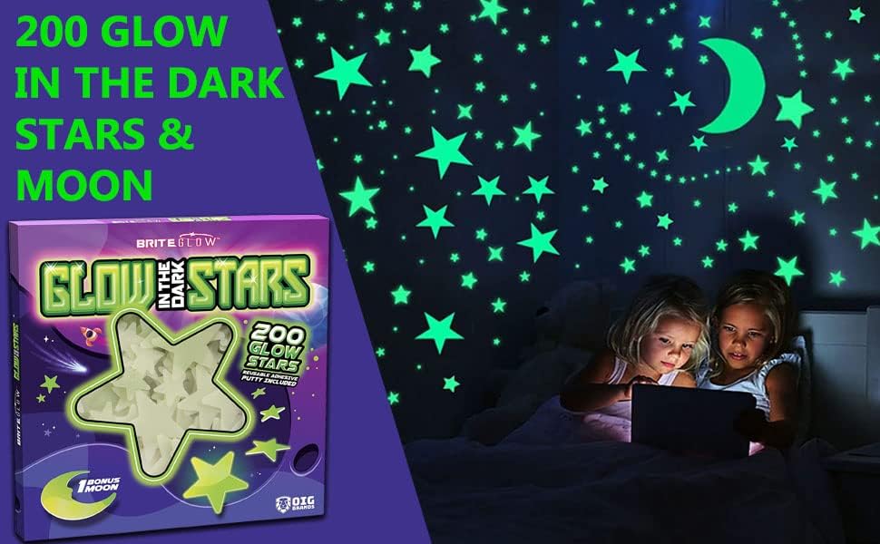 Brite Glow in The Dark Stars for Ceiling Kit - 3 Assorted 3D Plastic Star Stickers - Wall Stickers, Kids Room Decor, Fun Ceiling Decor - Starry Night Boy & Girl Stocking Stuffer Fun