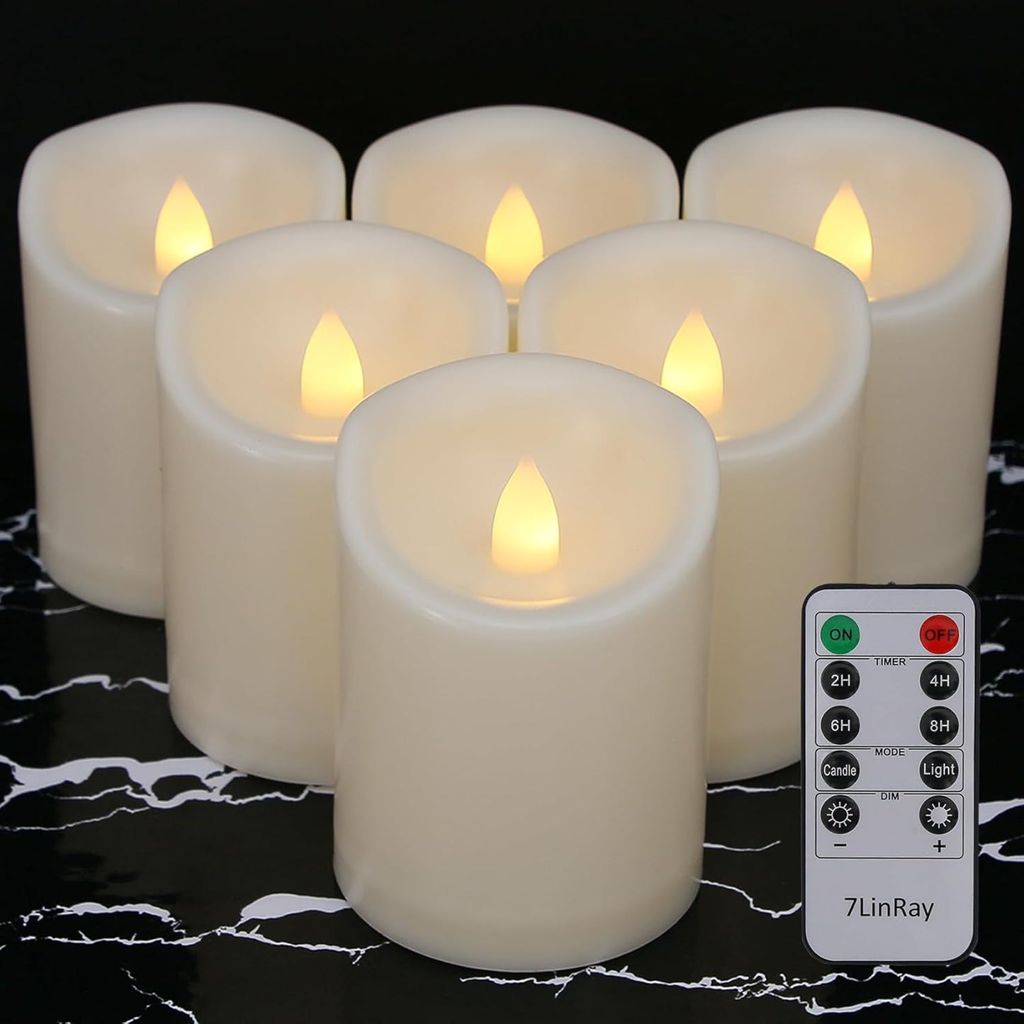 Battery Operated Flickering Flameless Candles with Remote and Timers, 1000 Hours Waterproof Outdoor Indoor LED Pillar Flameless Candles,Ivory Plastic, D3 X H4, Set of 6