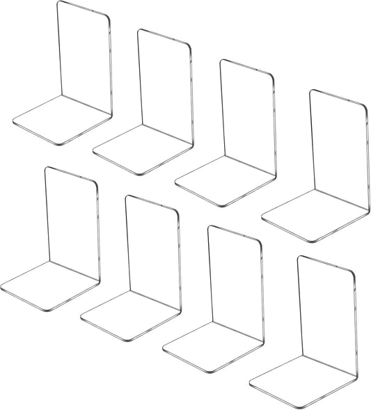 Lulonpon 8 Pieces Book Ends, Bookends, Books Stand, Books Stoppper, Clear Bookend for Shelves, Acrylic Book Ends for School, Library, Desktop Organizer ﻿