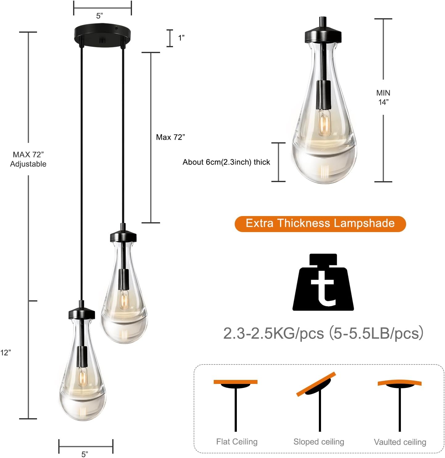 Black Raindrop Pendant Lights Kitchen Island, Bronze 2-Light Cluster Pendant Light for Dining Room, Dimmable Hanging Pendant Lighting Bedroom Light Fixture Ceiling Chandelier for Foyer