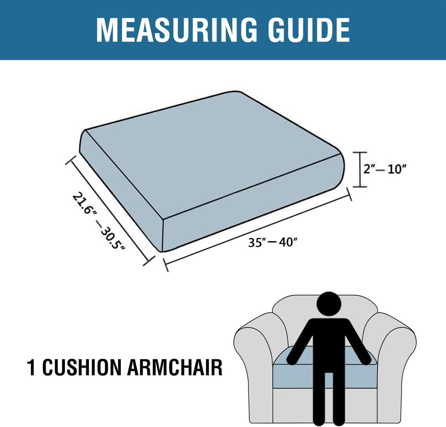 H.VERSAILTEX Super Stretch Individual Seat Cushion Covers Sofa Covers Couch Cushion Covers Slipcover Sets Thick Jacquard Textured Twill Fabric (1 Piece Chair Cushion Cover, Black)