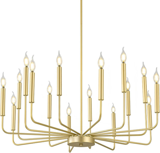 Modern Gold Farmhouse Chandeliers, 16-Light Industrial Metal Chandelier Lighting, Classic Candle Hanging Pendant Light Fixtures for Kitchen Island, Living Room, Dining Room, Stair