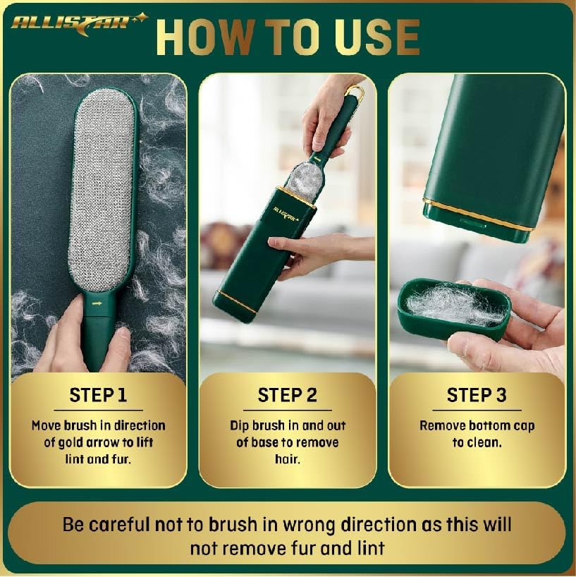 Pet Hair Remover, Lint Remover, Lint Brush for Clothes, Furniture, Carpets, Car Seats. Cat Hair Remover. Dog Hair Remover Laundry. Double-Sided. Reusable. Self-Cleaning Base. ALLISTAR (Forest Green)
