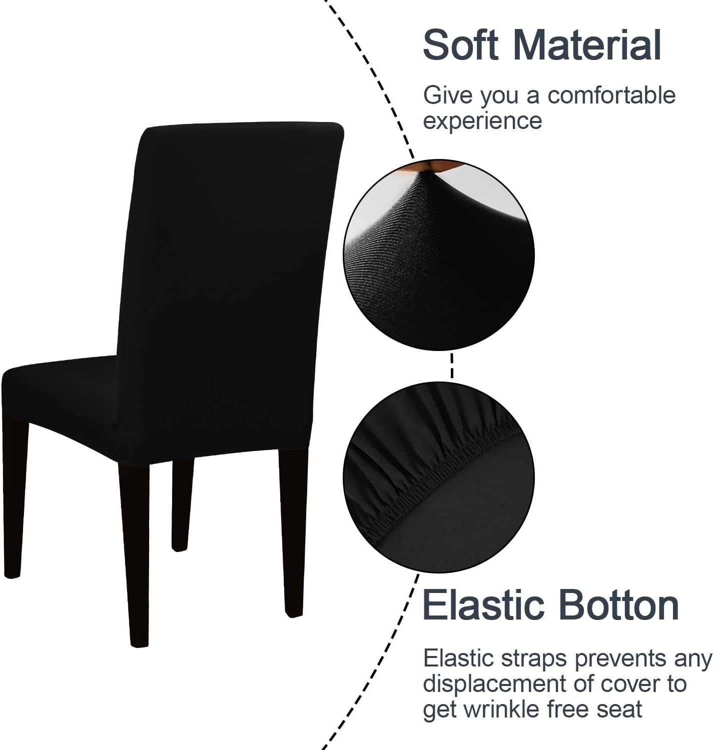 JQinHome 6 Pcs Dining Chair Slipcover,High Stretch Removable Washable Chair Seat Protector Cover for Home Party Hotel Wedding Ceremony (Black)