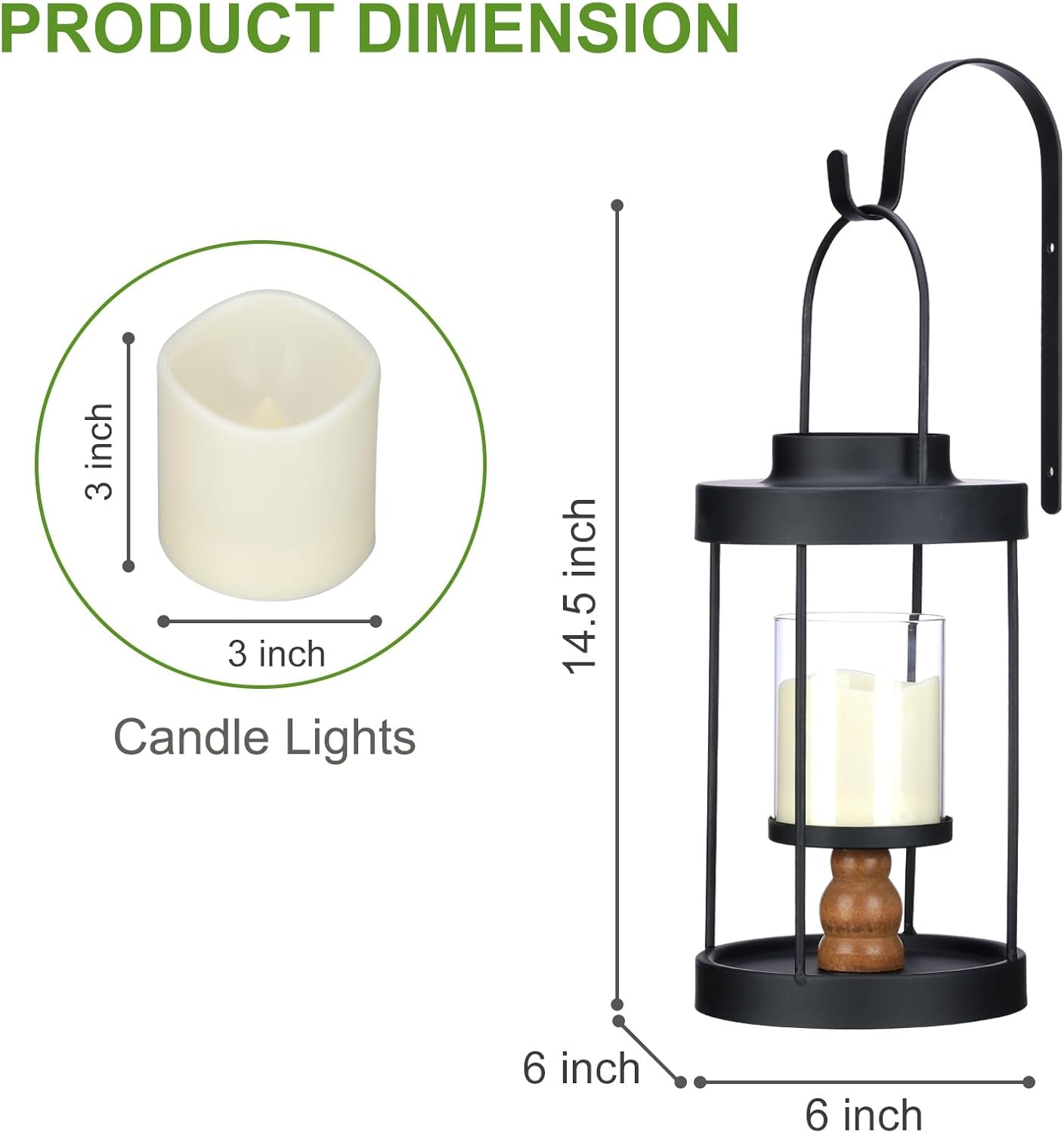 Metal Wall Sconce Candle Lantern Set of 2 - Black Wall Mounted Wood and Metal Hanging Holder with Glass & Candles Vintage Wall Decor for Porch, Living Room, Dining Room, Bedroom Indoor Decor