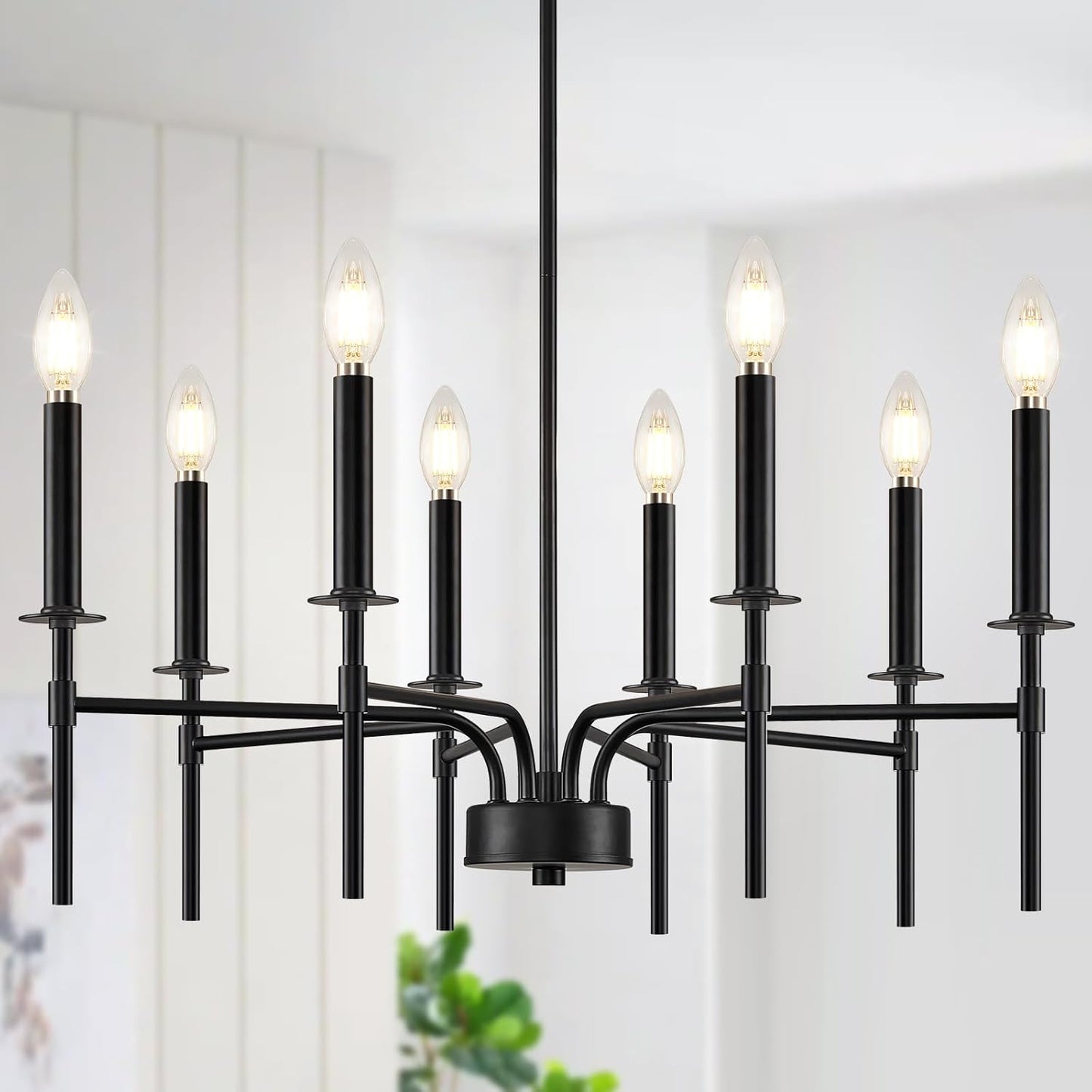8 Light Black Chandelier Light Fixture, Modern Farmhouse Chandeliers for Dining Room Light Fixture, Metal Candle Pendant Chandelier for Foyer Entryway Stairs Living Room Bedroom Kitchen