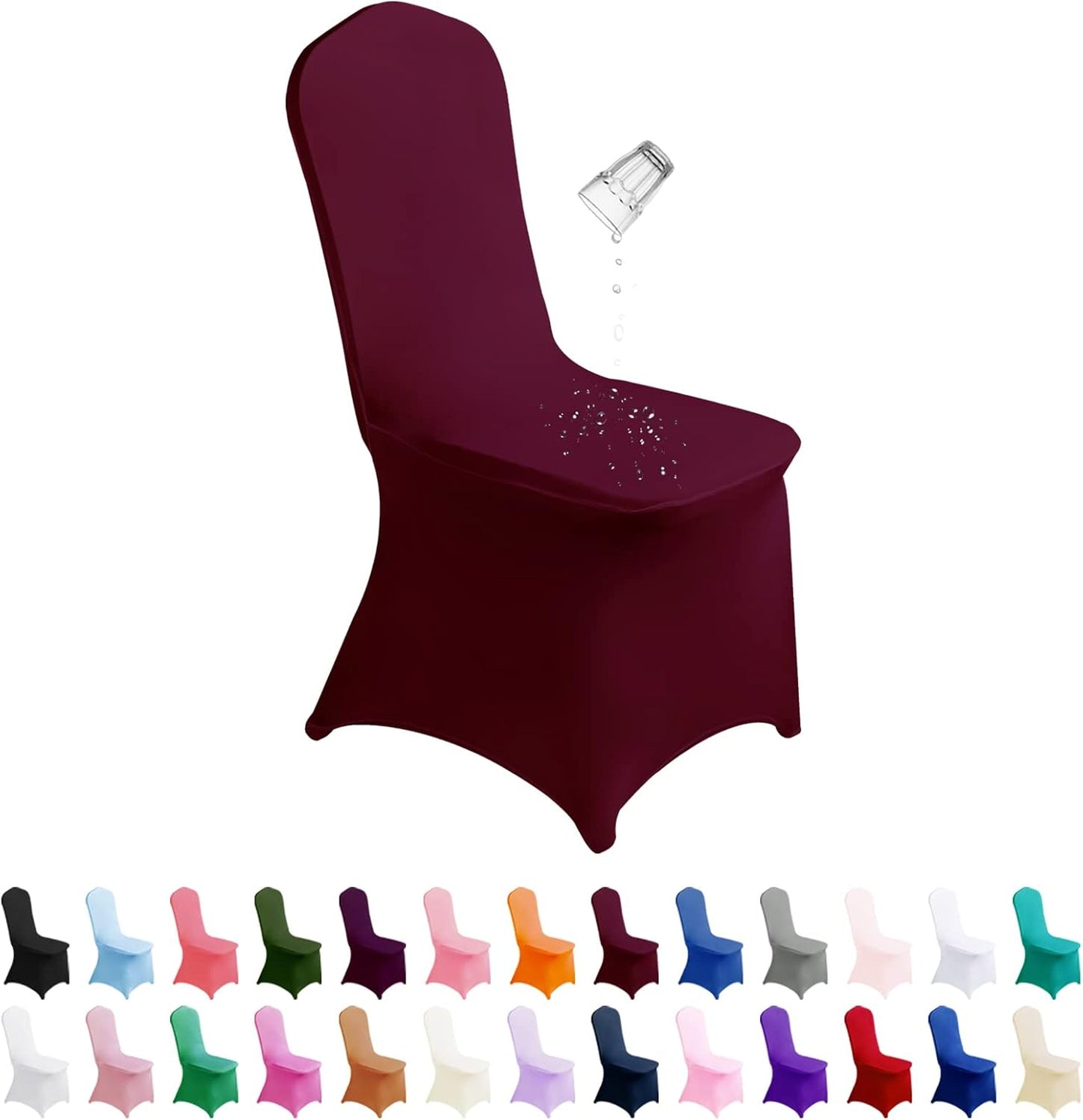 SUPERO Burgundy Chair Cover, 12PCS Waterproof Stretch Polyester Spandex, Universal Fit Protector for Dining, Outdoor, Party, Banquet, Wedding Event, Hotel