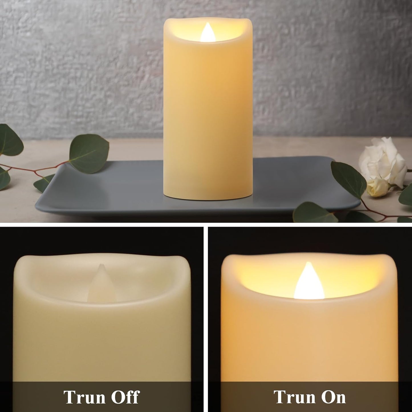 4" x 6" 8" 10" Waterproof Outdoor Flameless Candles with Remote, Flickering Battery Operated LED Pillar Candles for Home, Lanterns Decor, Ivory Plastic