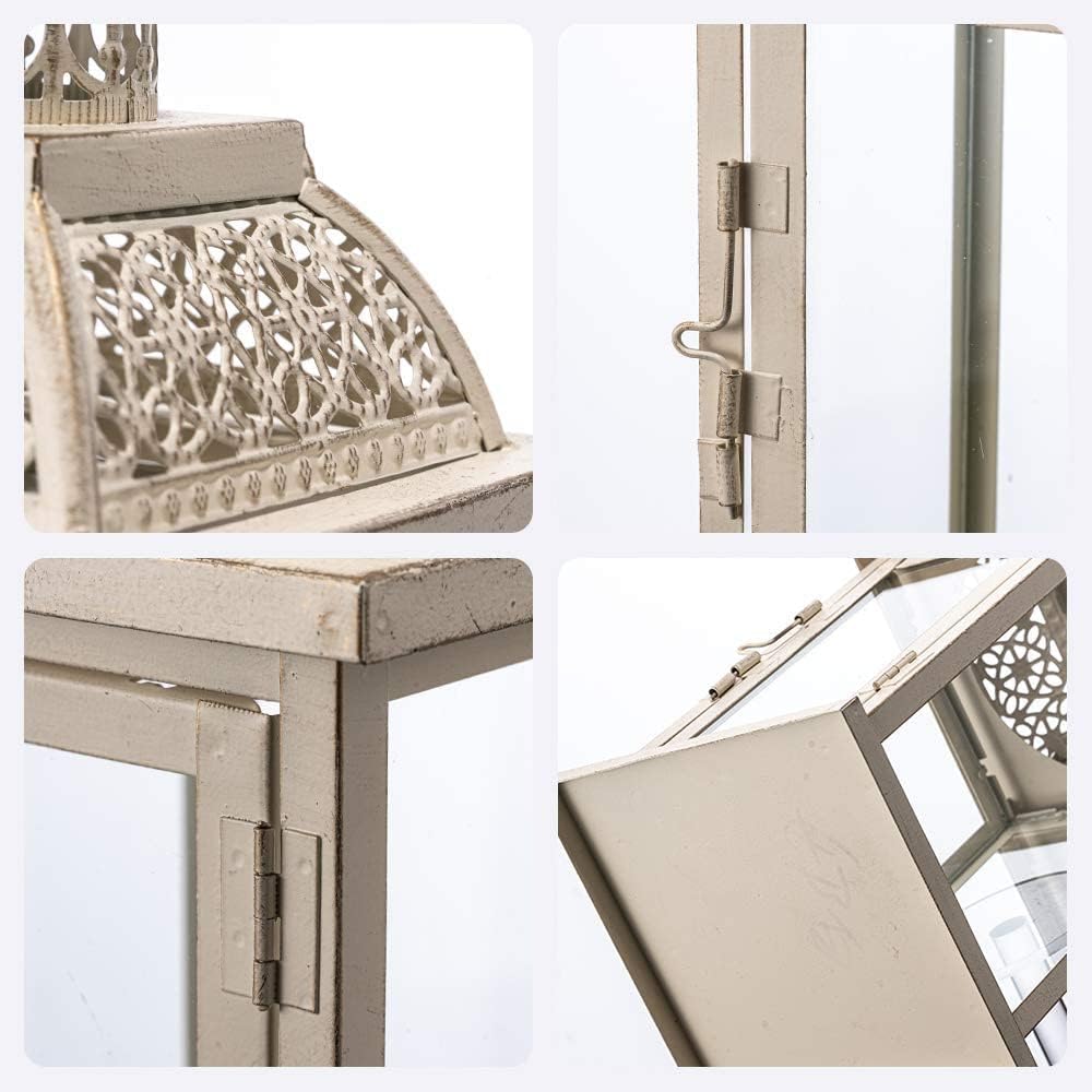 DECORKEY Lantern Decorative Indoor&Outdoor, 14.4'' Large Metal Candle Lanterns, Vintage Hanging Candle Holders Farmhouse Shelf Wedding Front Porch Patio Decor, Halloween Christmas Decorations for Home