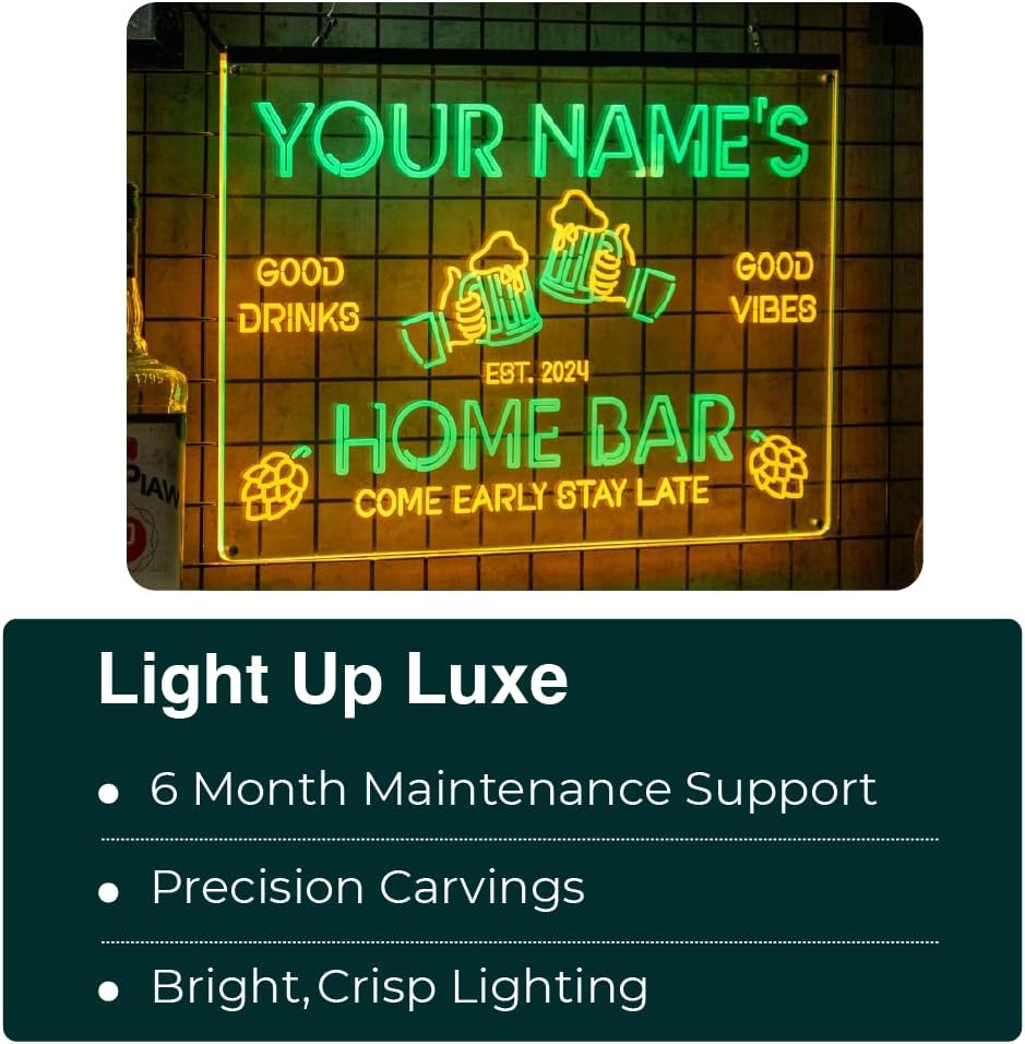 Personalized Cocktail Bar Signs with Your Name for home wall light up with personalized pub name, man cave accessories, beer themed neon customizable lighted sign