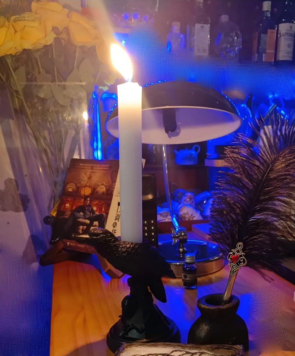 Gothic Crow Candle Holder Halloween Decoration Raven Statue Candle Sticks Holder Black Mystical Dark Accents for Home & Parties (Raven)