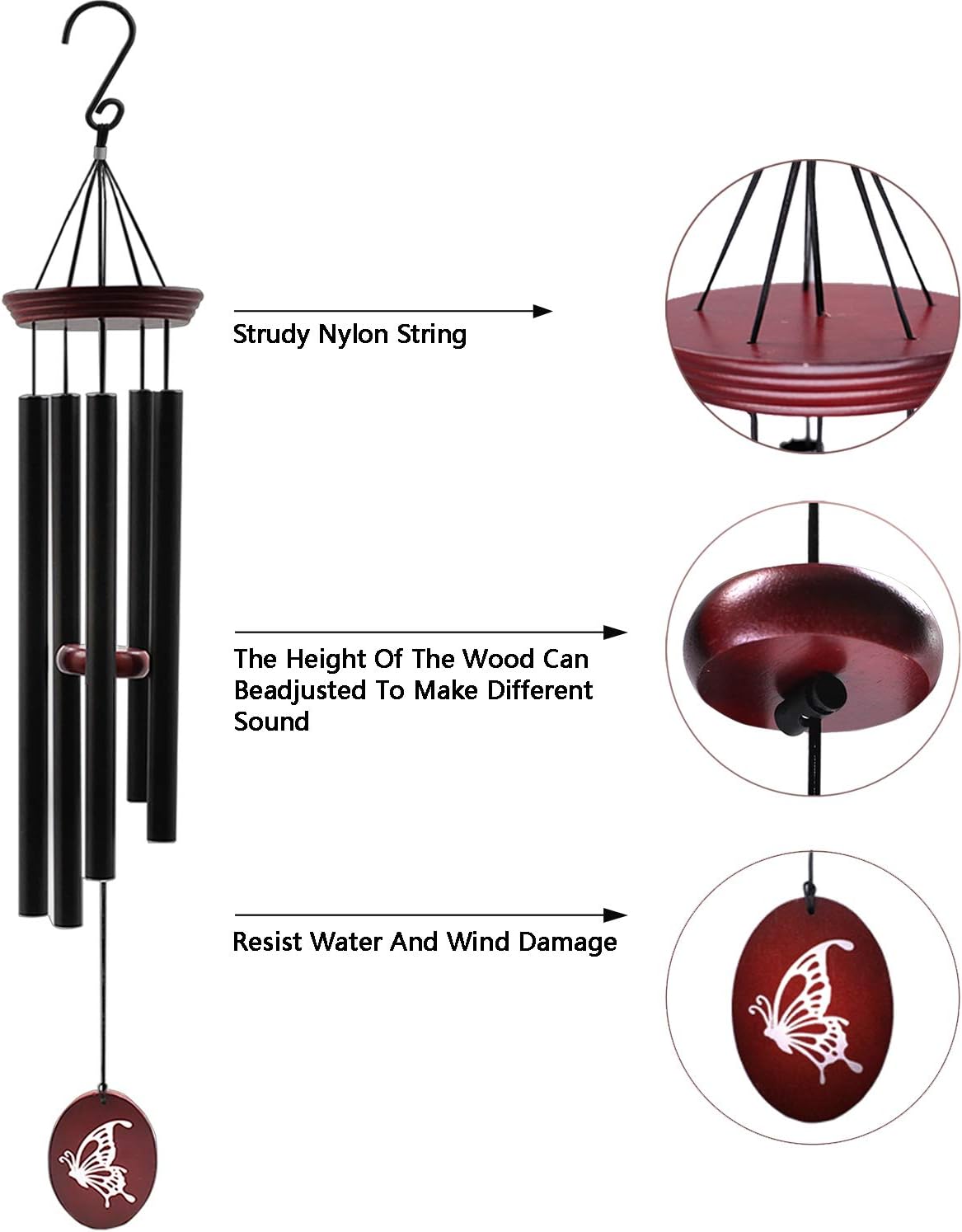 Wind Chimes for Outside, WindChimes Outdoor Tuned Soothing Melody, Windchime Gifts for Mom/Grandma,Wind Chimes Outdoor Decoration, Patio, Garden, Yard. (33" Red Butterfly)
