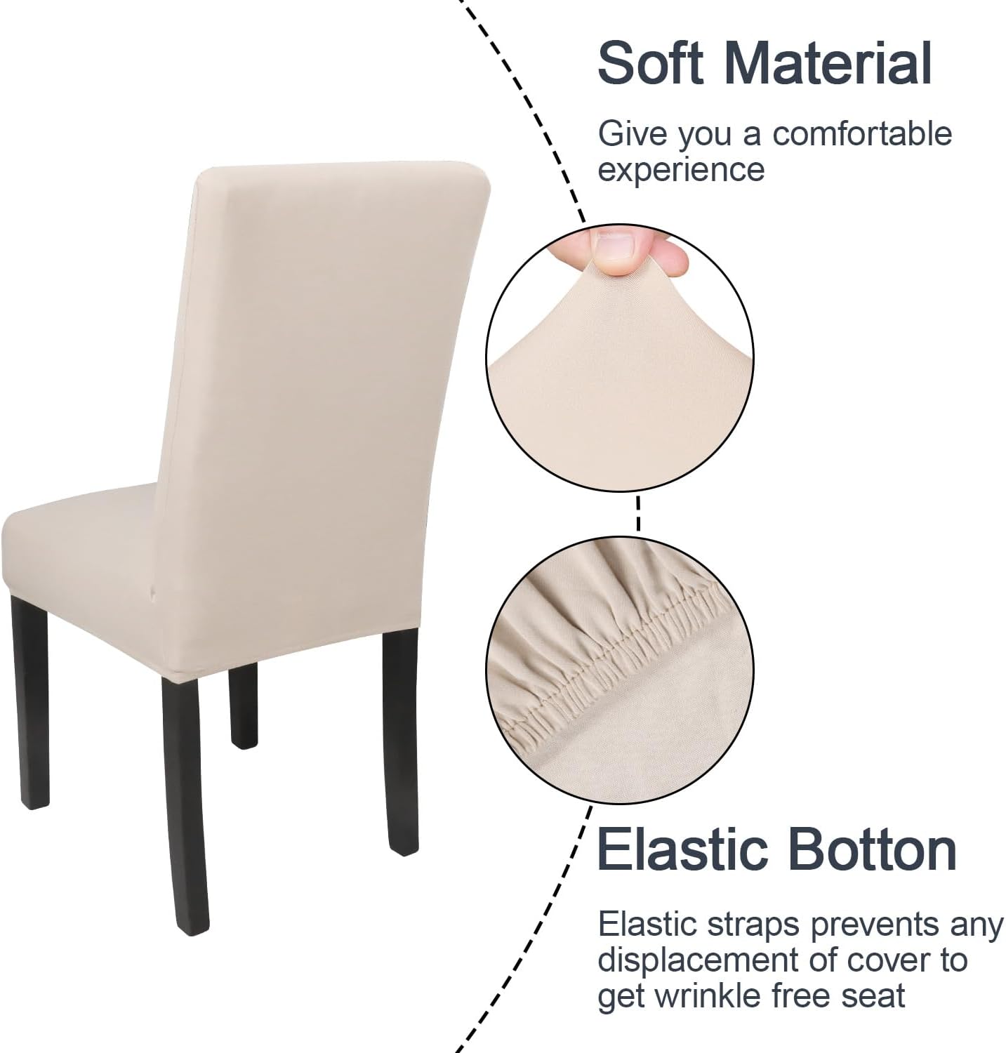 JQinHome 6 Pcs Dining Chair Slipcover,High Stretch Removable Washable Chair Seat Protector Cover for Home Party Hotel Wedding Ceremony (Beige White)