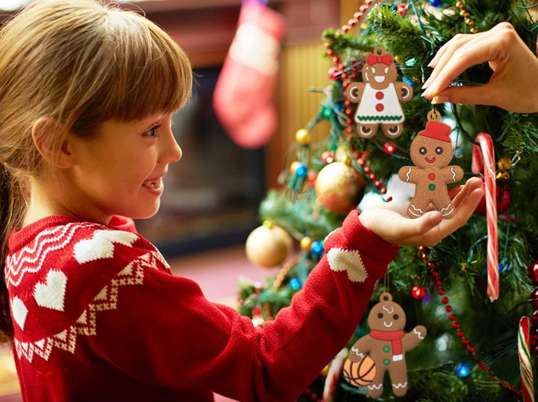 12pcs Christmas Gingerbread Man Ornaments for Christmas Tree Decorations Assorted Plastic Gingerbread Figurines Xmas Holiday Decorations 3 Inch Tall