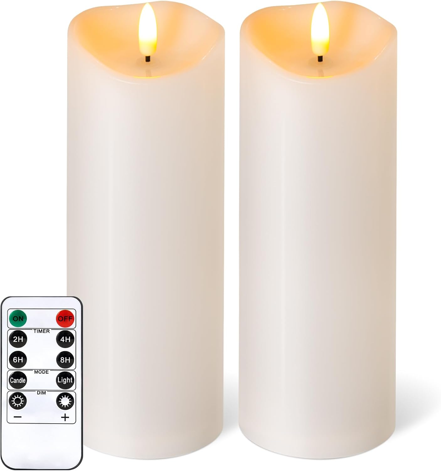 Outdoor Flameless Candles with Remote Timer - Waterproof Realistic Tall Flickering LED Electric Battery Operated Fake Candle for Holiday Home Wedding Fireplace Decor - Ivory White 2 Pack (8"8")