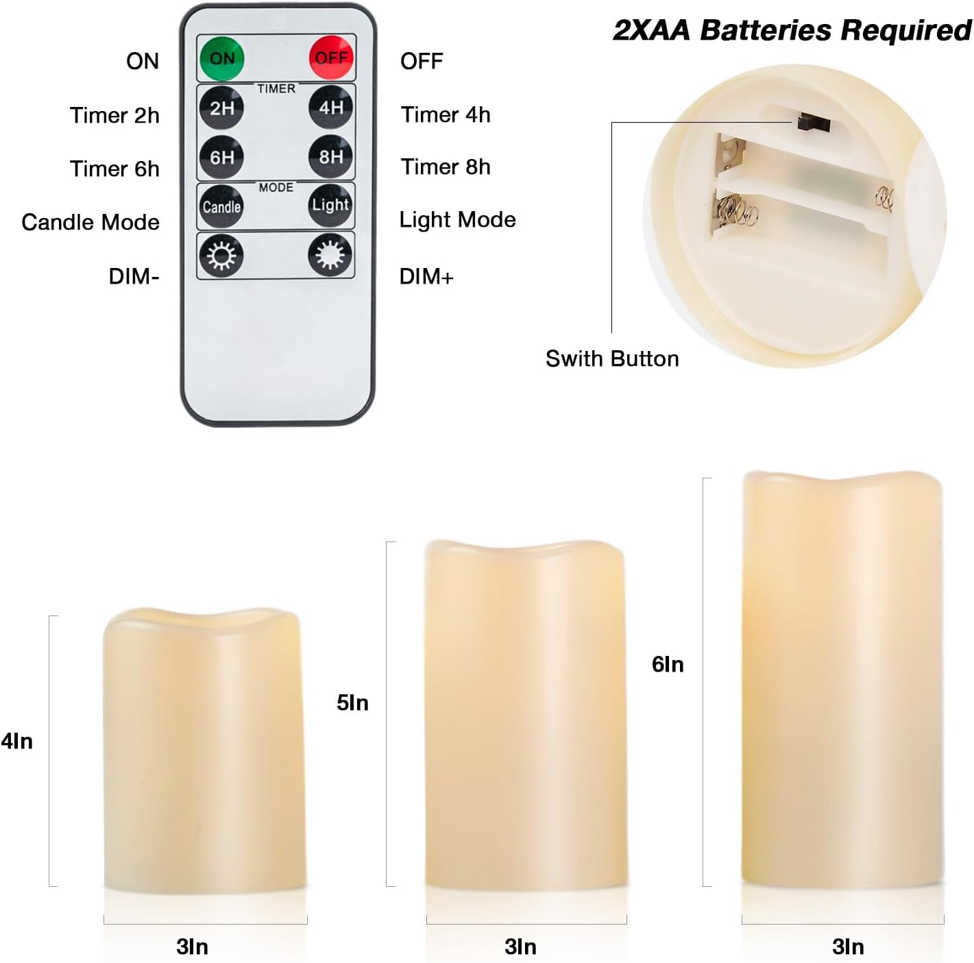 Amagic Outdoor Waterproof Flameless Candles with Timer, Battery Operated Candles with Remote Control, D3 x H4 5" 6" Electric LED Pillar Candle for Outside Patio, Garden, Indoor Decor, Ivory, Set of 3