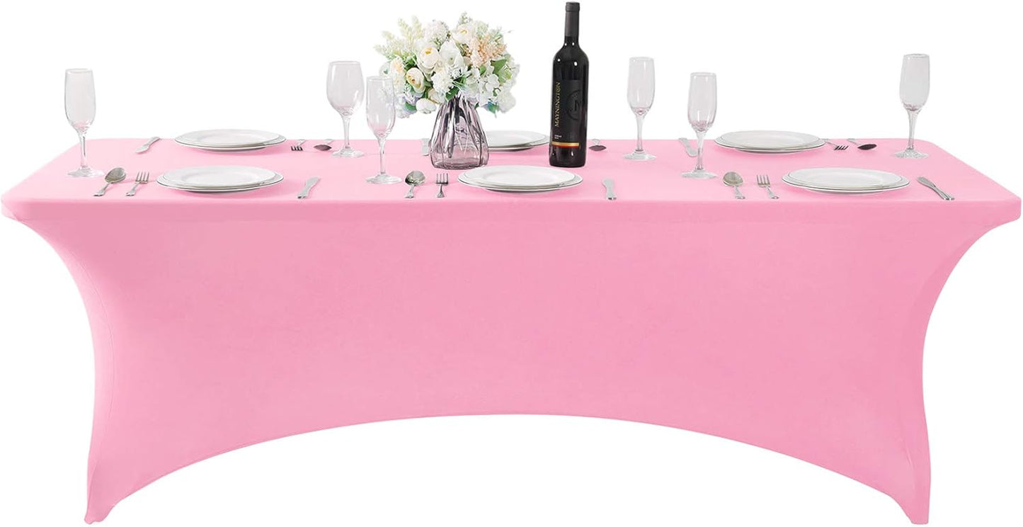2Pack Spandex Table Cover for 6Ft or 4fT or 8ft Table Universal Fitted Stretch Tablecloth for Party, Banquet, Wedding and Events-Pink
