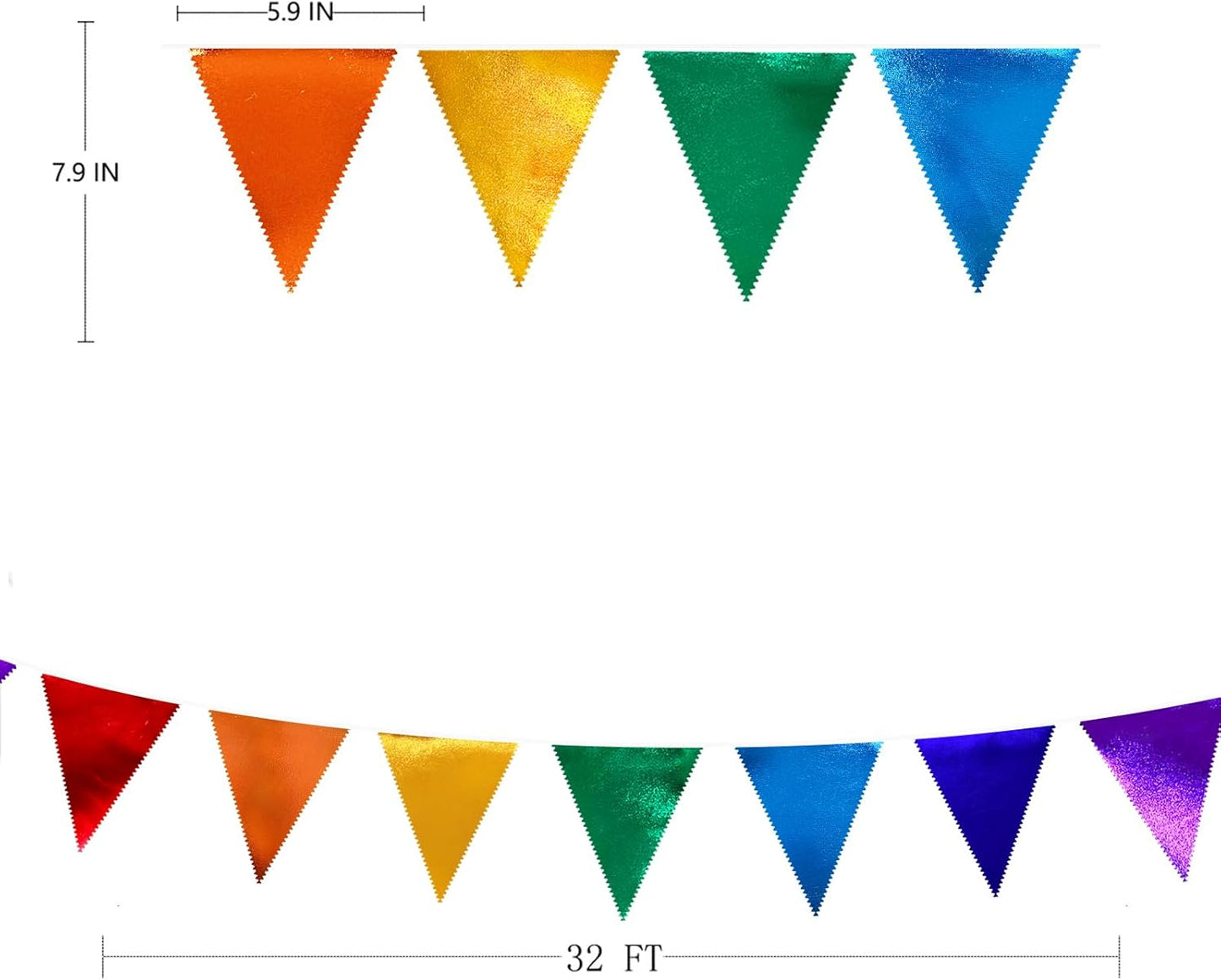 Rainbow Party Decorations Colorful Metallic Fabric Triangle Pennant Banner Flag Bunting Garland for Rainbow Fiesta Carnival Christmas Birthday Wedding Baby Shower Holiday Outdoor Party Supplies
