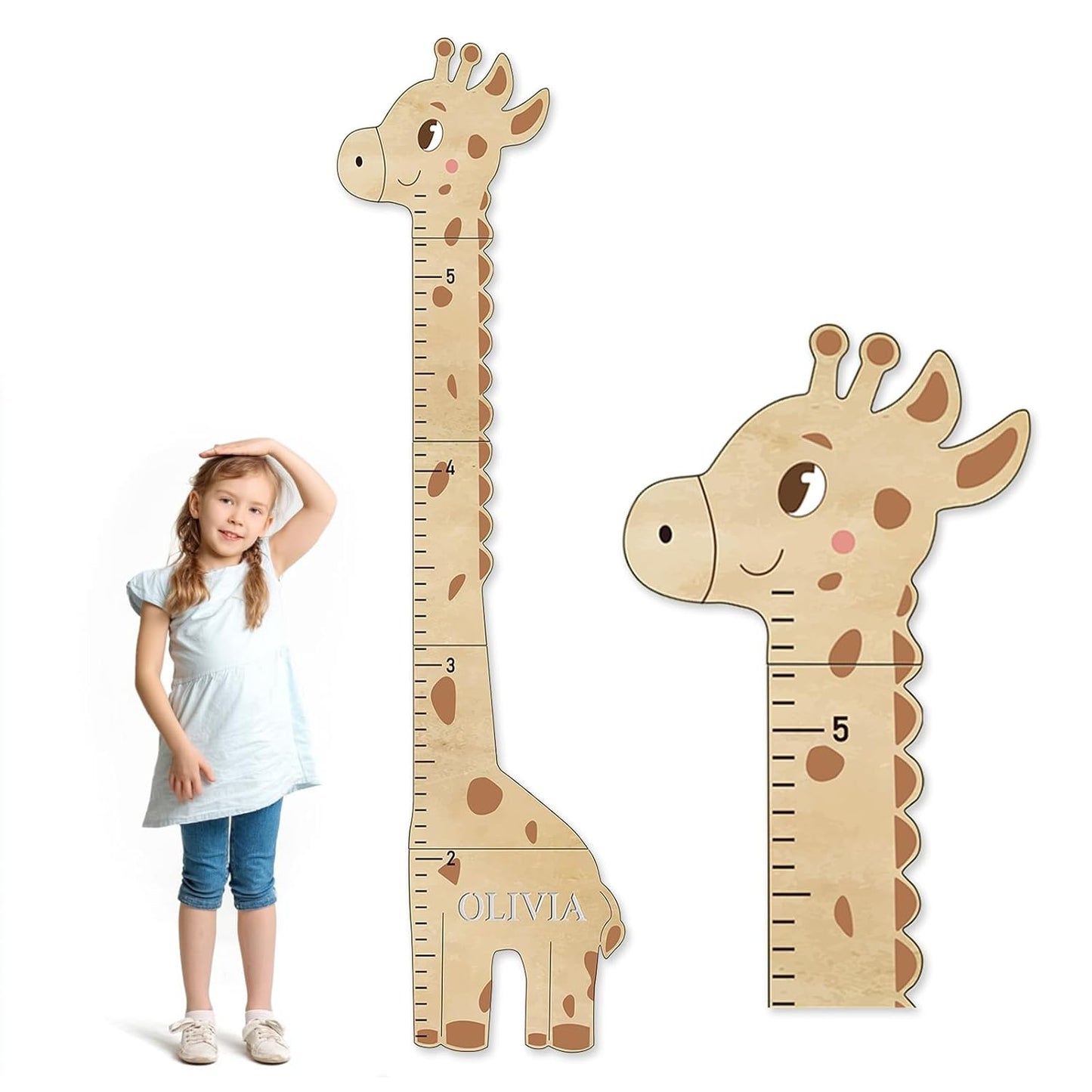 Personalized Name Kids Growth Chart for Wall, Cute Giraffe Wooden Growth Chart Kids Height Chart, Wall Measurement for Kids, Height Chart for Wall, Growth Ruler for Children