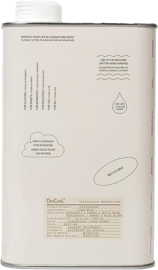DedCool Liquid Laundry Dedtergent (Xtra Milk, 32 fl oz), Luxurious Fragrance, Scented, Removes Stains, Ideal for 60 Washes, Infused with Natural Essential Oils, Vegan, Non-Toxic, Cruelty & Dye Free