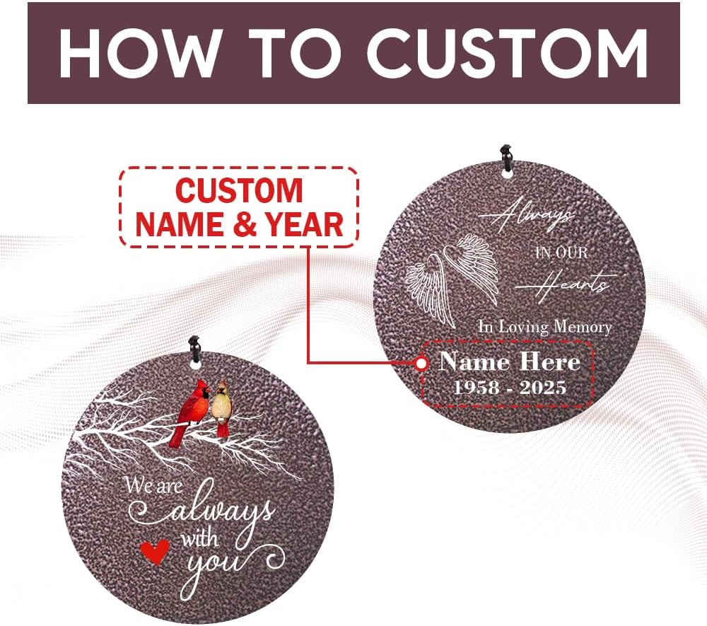 Personalized Sympathy Wind Chimes, Cardinal Wind Chimes, Wind Chime for Loss of Loved Father/Mother/Lover, Commemorative Sympathy Bereavement Gifts for Condolences/Funeral