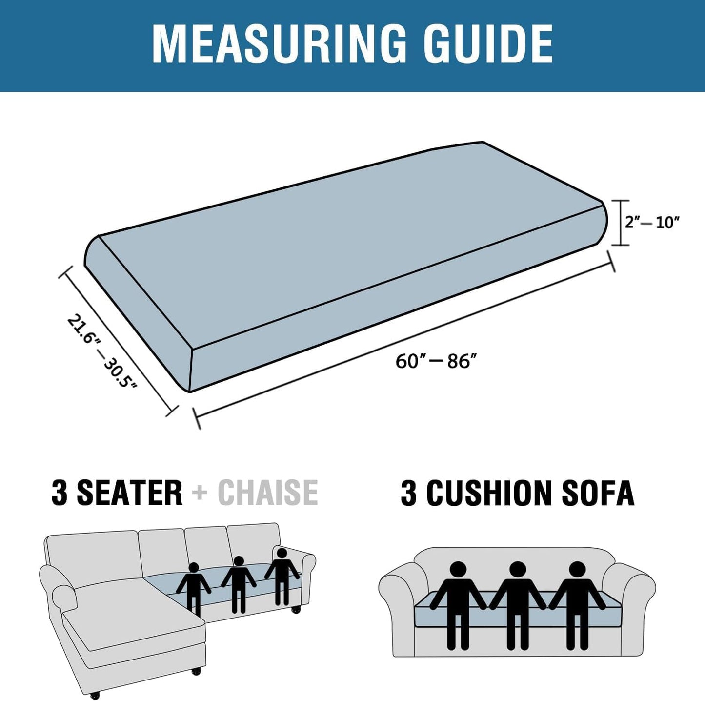 H.VERSAILTEX Super Stretch Individual Seat Cushion Covers Sofa Covers Couch Cushion Covers Slipcover Sets Thick Jacquard Textured Twill Fabric (1 Piece Sofa Cushion Cover, Storm Blue)