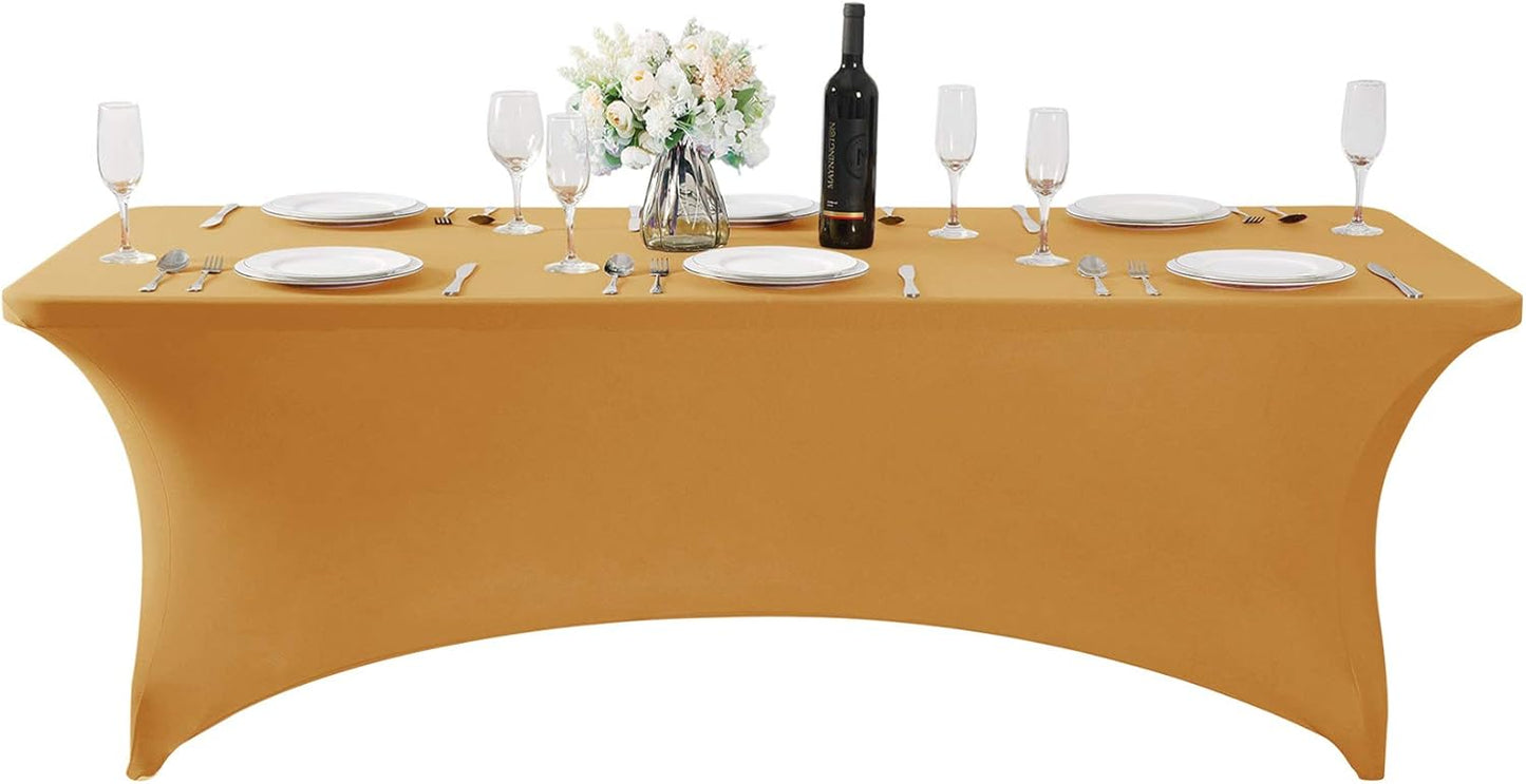 2Pack Spandex Table Cover for 6Ft or 4fT or 8ft Table Universal Fitted Stretch Tablecloth for Party, Banquet, Wedding and Events-Gold