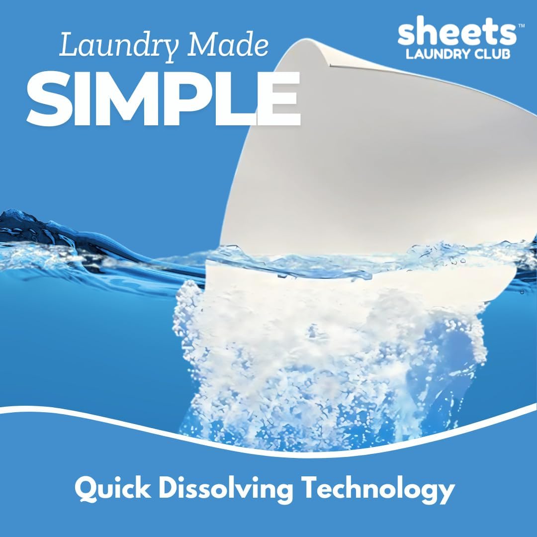 Sheets Laundry Club Laundry Detergent Sheets, 100 Loads - Lavender Scent, Eco-Friendly, Quick-Dissolving Formula, Hypoallergenic, Septic Safe, Plastic-Free Packaging - 50 Sheets