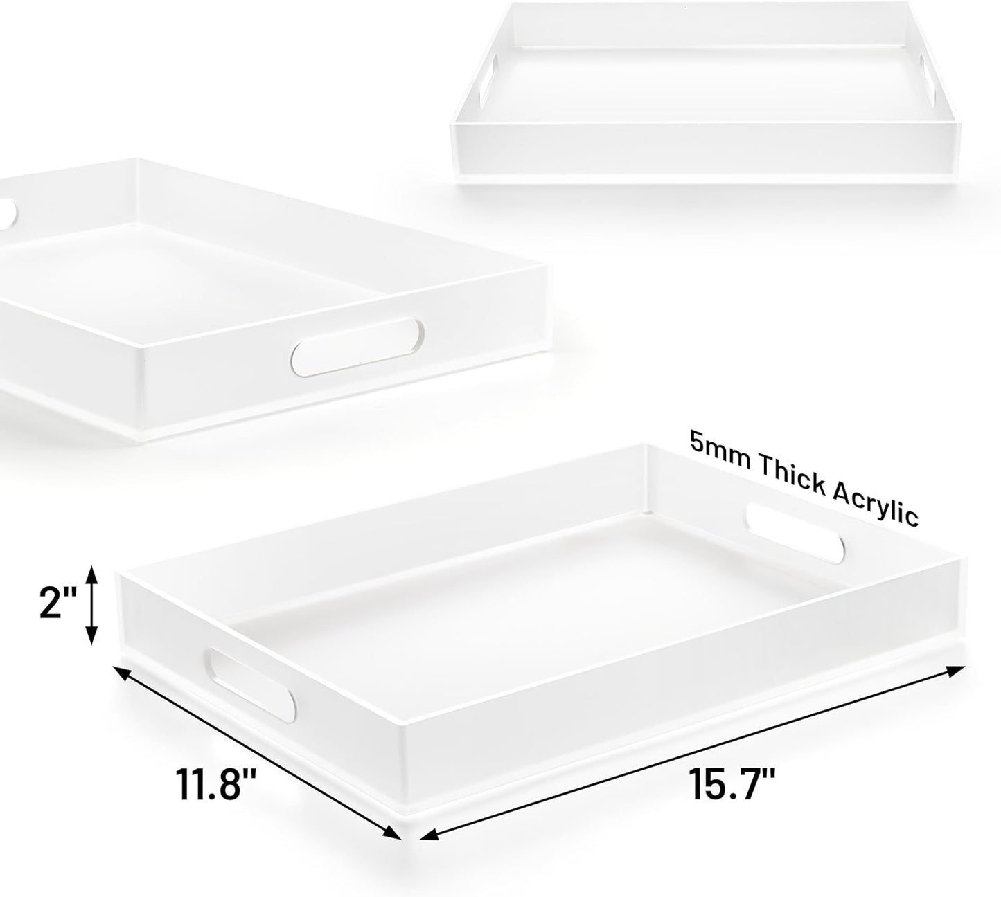 Large Acrylic Serving Tray Decorative Ottoman Coffee Table Vanity Tray Tea Fruit Platter Snack Appetizer Dessert Drink with Handles for Bar Kitchen Party, Frosted