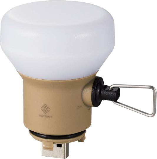 ELECOM NESTOUT Outdoor Camping LED Lantern w/ Mini Tripod, Dimmable USB Powered Soft LED Light, IP44 Water Dust Resistant, 10-350 Lumen, Portable Lamp for NESTOUT Power Bank, Beige (LAMP-1)