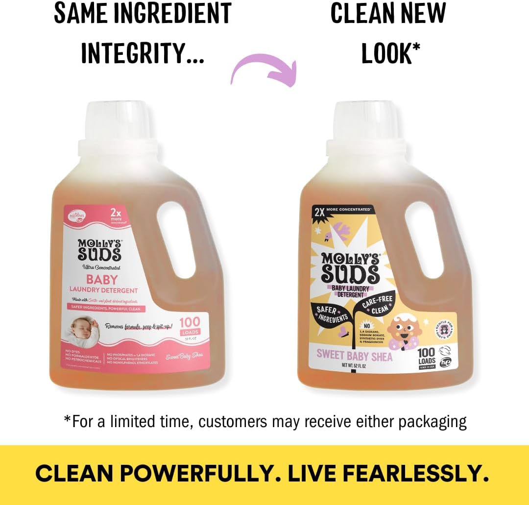 Molly's Suds Baby Liquid Laundry Detergent | Removes Formula, Poop & Spit-Up Stains | Extra Gentle for Infants, Babies, Toddlers (Sweet Baby Shea, 200 Loads)