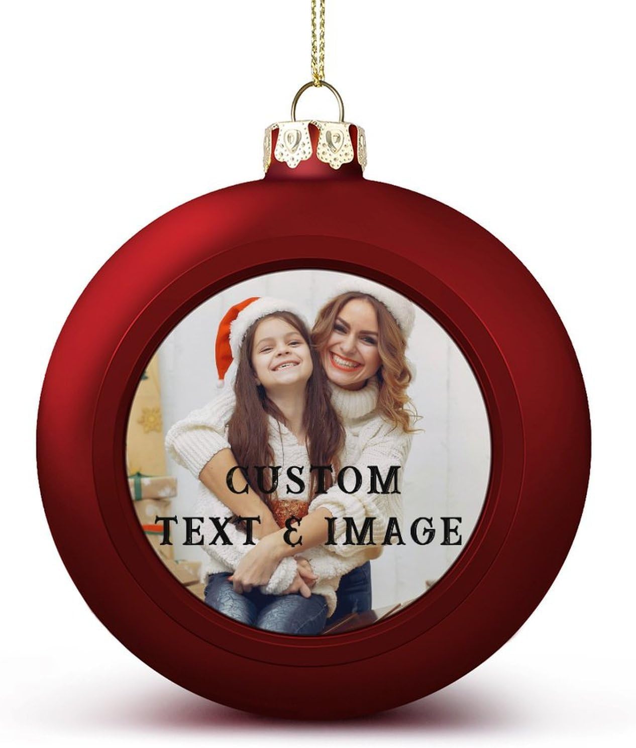 Personalized Christmas Ornaments - Custom Picture & Text Ornaments for Christmas 2024, Baby's 1st Christmas Ornament with Picture for Xmas Tree Custom Gifts for Family, Mom, Dad, Friend (Red)