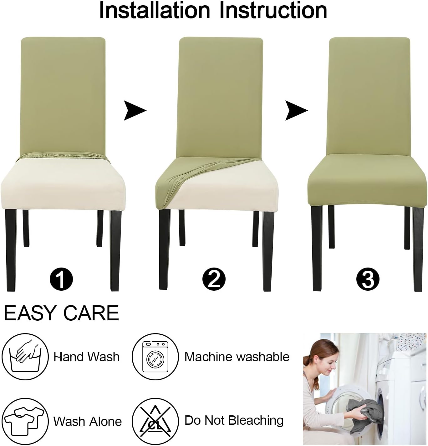 JQinHome Sage Green Chair Covers for Dining Room Set of 4, High Stretch Removable Washable Parsons Chair Slipcover for Home Party Hotel Wedding Ceremony (4PCS,Sage Green)