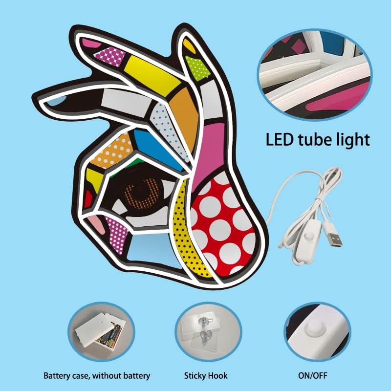 POP LED Neon Sign, Battery & USB Operated - Okay Neon Sign Wall Decor, Hands Off Home, Bedroom Decoration