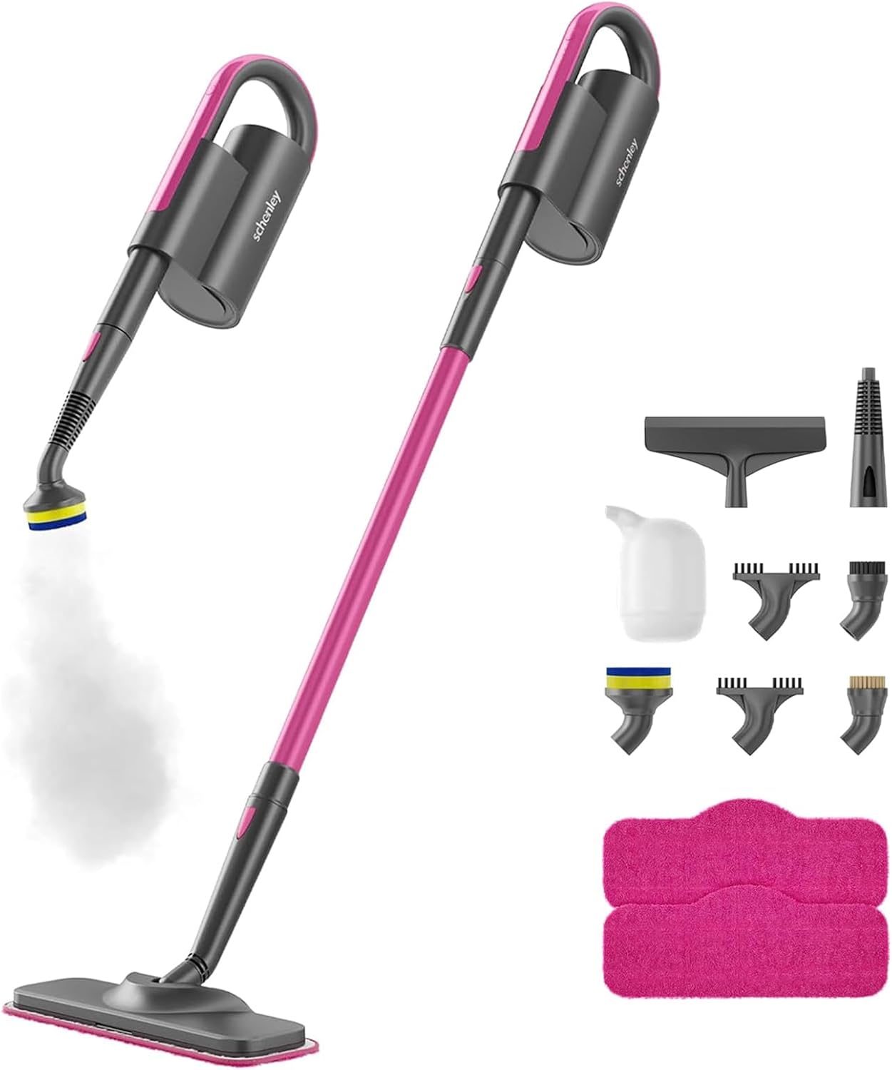 Schenley Steam Mop Cleaner with Detachable Handheld Steamer for Cleaning Hardwood, Laminate Floor, Tiles and Grout, with 7-in-1 Multi-purpose Accessories and Washable Microfiber Pads