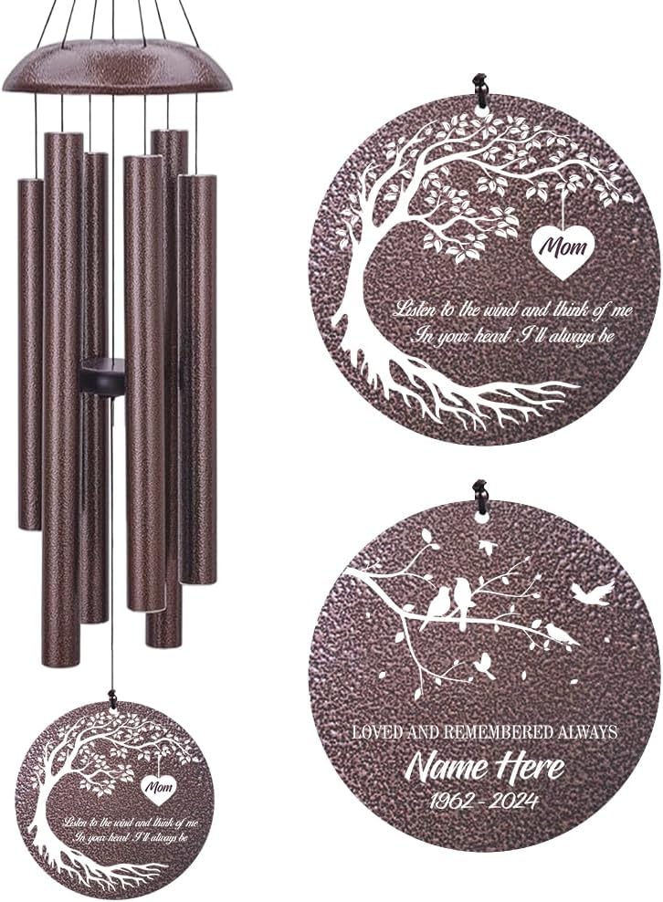 Personalized Memorial Wind Chime, Metal Wind Chime Deep Tone, Wind Chimes for Loss of Loved One, Sympathy Gift Loss of Mom Dad or Loved One, Decorative Wind Chimes Outdoor
