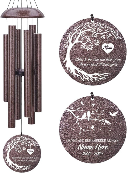 Personalized Memorial Wind Chime, Metal Wind Chime Deep Tone, Wind Chimes for Loss of Loved One, Sympathy Gift Loss of Mom Dad or Loved One, Decorative Wind Chimes Outdoor