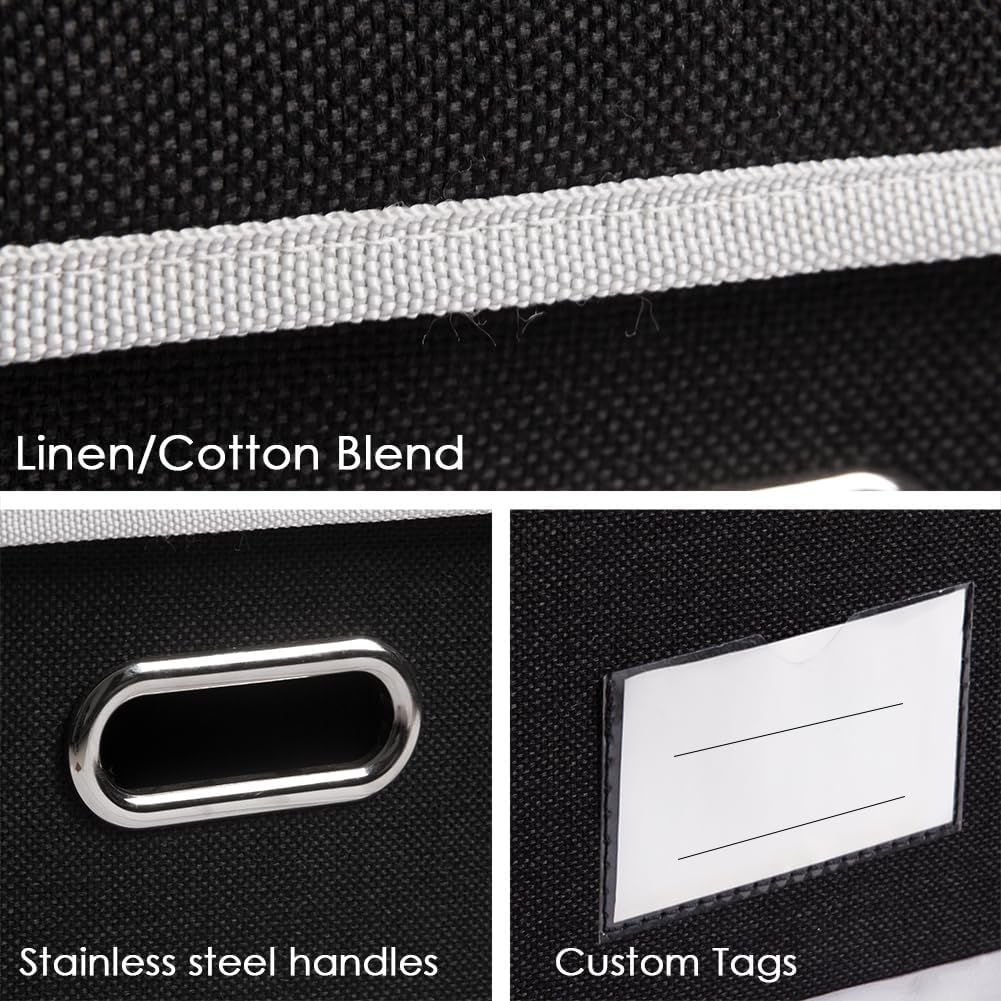PRANDOM Large Foldable Storage Boxes with Lids [3-Pack] Fabric Collapsible Storage Bins Organizer Containers Baskets Cube with Cover for Home Bedroom Closet Office Nursery Black(17.7x11.8x11.8)