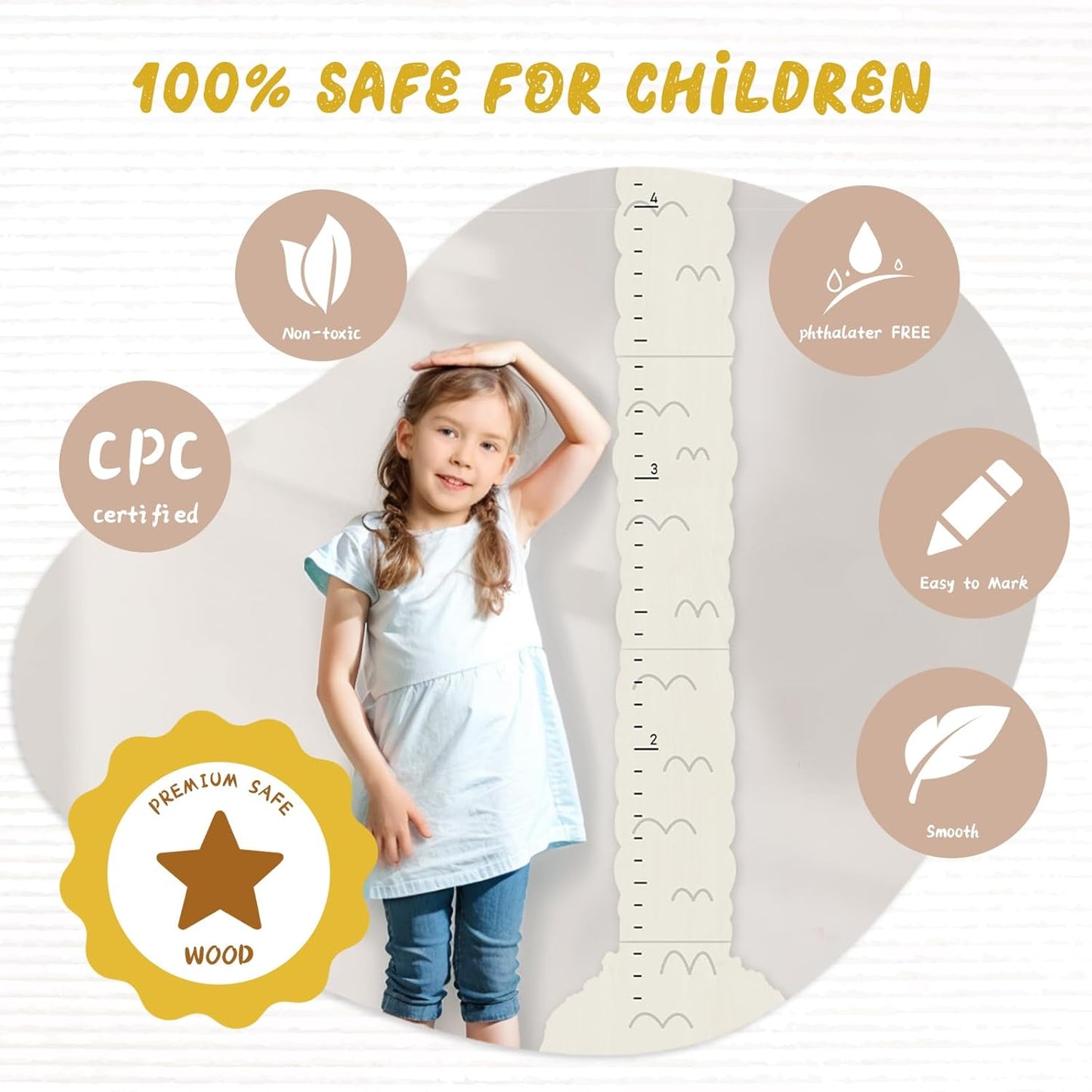 Personalized Name Height Chart for Kids, Alpaca Wood Growth Chart, Height Measuring for Children, Boy Girls Height Wall Chart Growth Measuring Ruler for Nursery Decor, Lightweight