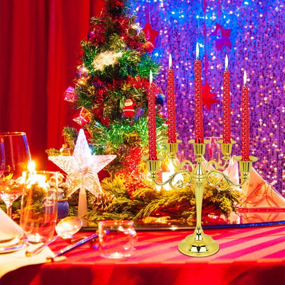 Metal Candelabra 5-Candle 10.1 Inch Tall Candle Holder Stick for Home Wedding Event and Party Festival,Gold