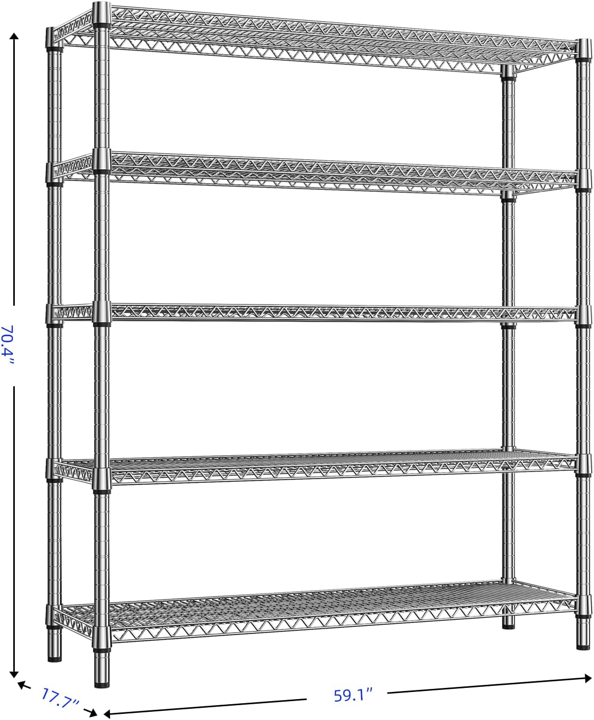 2200 Lbs 5 Tier Storage Rack Metal Wire Shelving Unit, Storage Standing Shelf Organizer for Laundry Bathroom Kitchen Pantry Closet Garage, Chrome 17.7" D x 59.1" W x 70.4" H