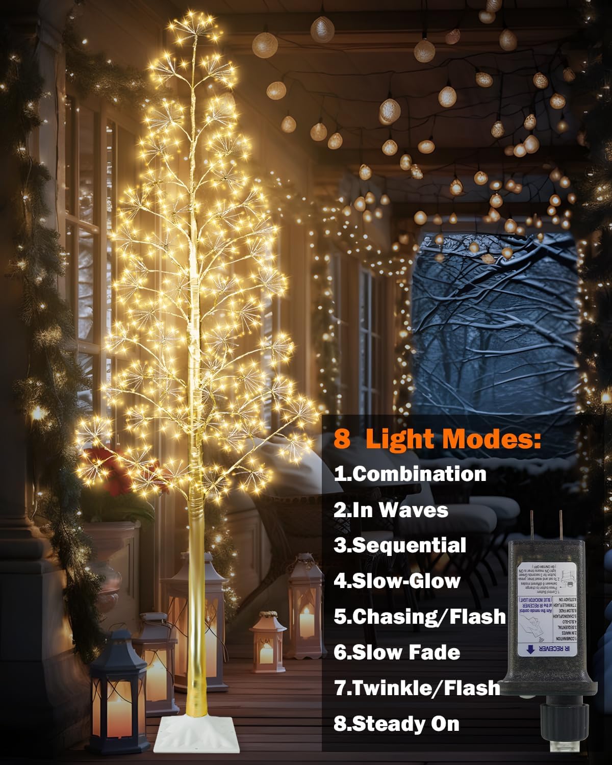 8FT Lighted Birch Tree Christmas Artificial Twig Tree with 1020 LED Lights Timer 8 Mode Xmas Tree for Holiday Party Wedding Indoor Outdoor Decor