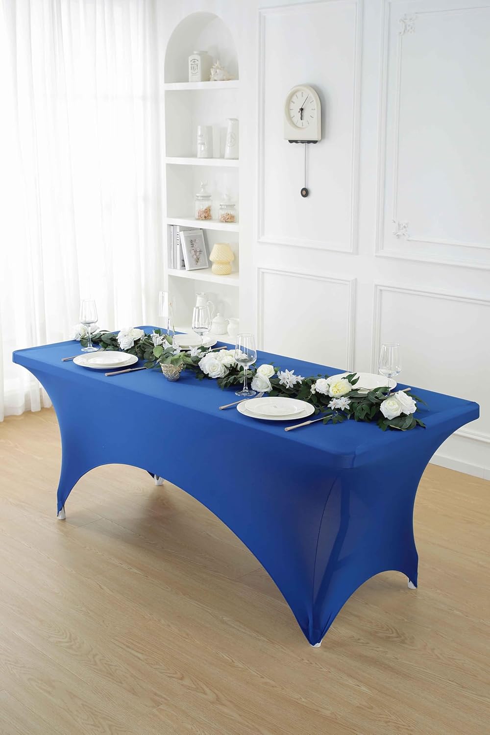 Craft And Party 2 Pack 8ft Royal Blue Spandex Tablecloth – Fitted Stretch Cover – Universal Fit for Folding Tables – Wrinkle-Free, Washable – Ideal for Parties, Weddings, Events