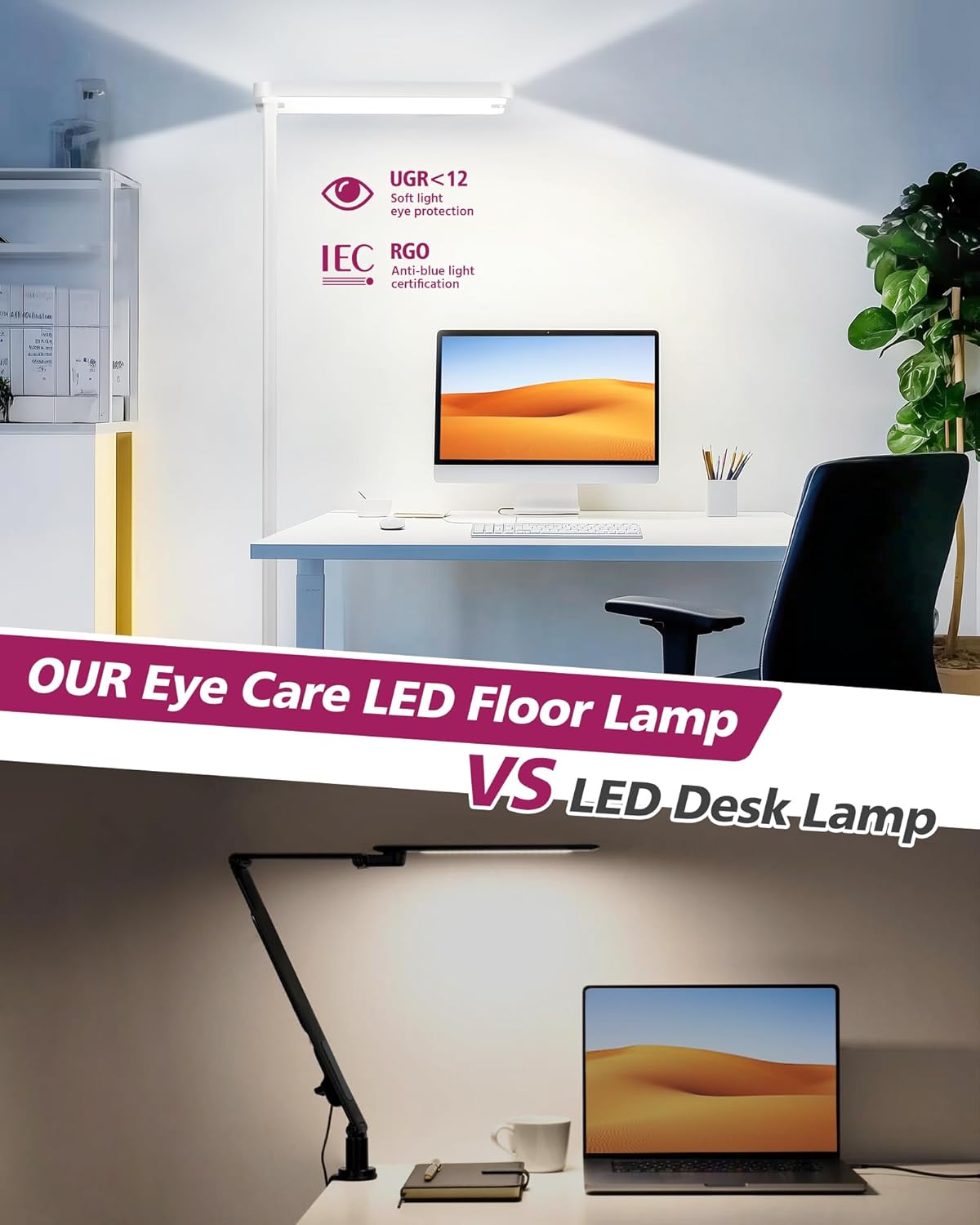 EMITEVER LED Floor Lamp, 100W Spectrum Eye Care Standing Lamp, 77'' Dimmable Motion Sensing & Daylight Sensing Reading Lamp for Study, Living Room, Conference, Office, 4000K Natural Daylight, White